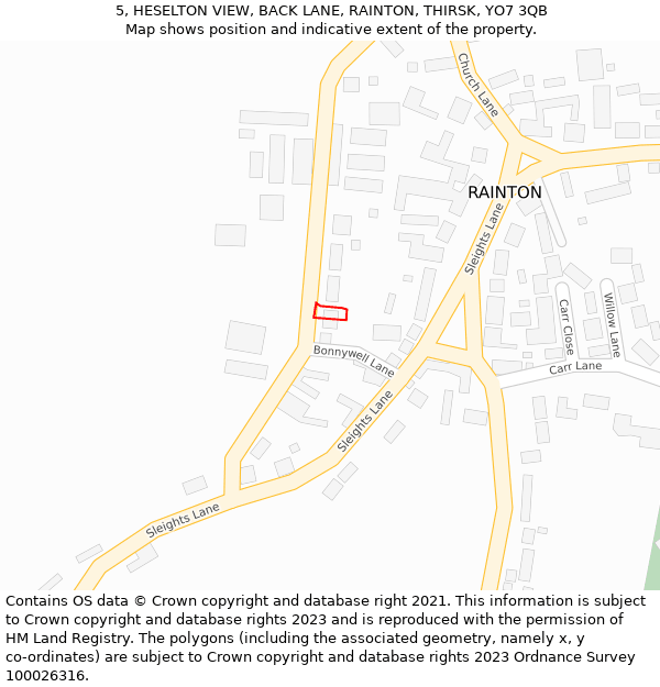 5, HESELTON VIEW, BACK LANE, RAINTON, THIRSK, YO7 3QB: Location map and indicative extent of plot