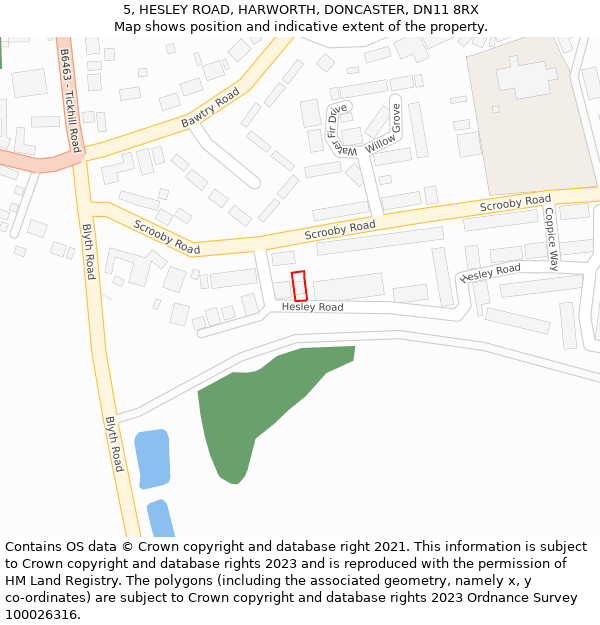 5, HESLEY ROAD, HARWORTH, DONCASTER, DN11 8RX: Location map and indicative extent of plot