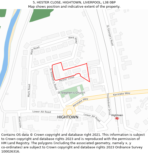5, HESTER CLOSE, HIGHTOWN, LIVERPOOL, L38 0BP: Location map and indicative extent of plot