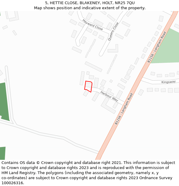 5, HETTIE CLOSE, BLAKENEY, HOLT, NR25 7QU: Location map and indicative extent of plot