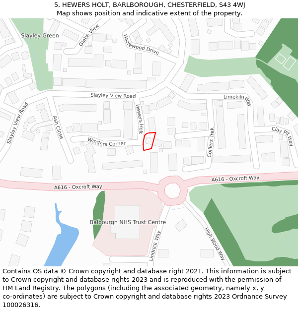 5, HEWERS HOLT, BARLBOROUGH, CHESTERFIELD, S43 4WJ: Location map and indicative extent of plot