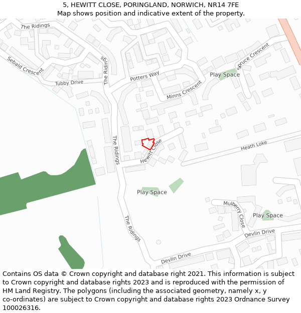5, HEWITT CLOSE, PORINGLAND, NORWICH, NR14 7FE: Location map and indicative extent of plot