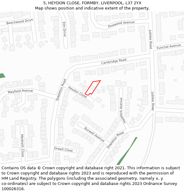 5, HEYDON CLOSE, FORMBY, LIVERPOOL, L37 2YX: Location map and indicative extent of plot