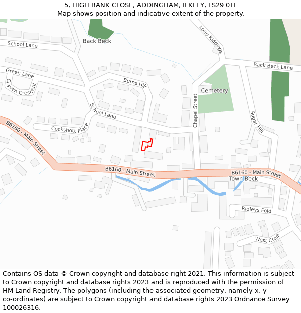 5, HIGH BANK CLOSE, ADDINGHAM, ILKLEY, LS29 0TL: Location map and indicative extent of plot