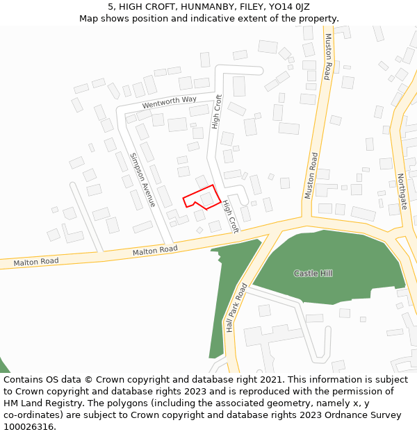 5, HIGH CROFT, HUNMANBY, FILEY, YO14 0JZ: Location map and indicative extent of plot