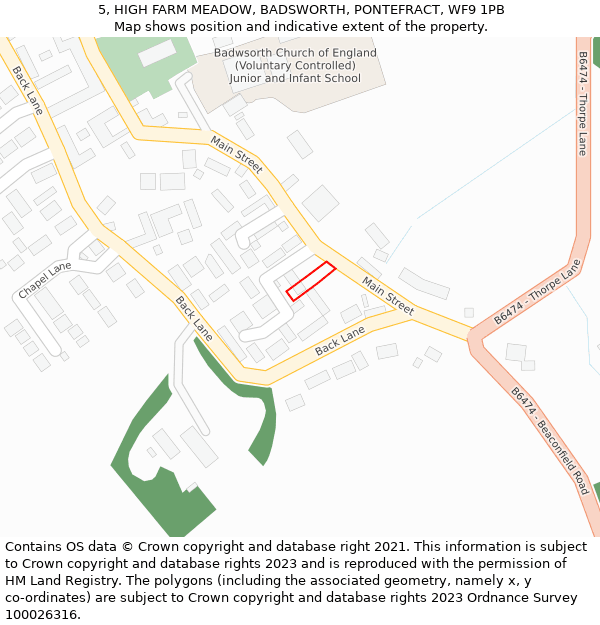 5, HIGH FARM MEADOW, BADSWORTH, PONTEFRACT, WF9 1PB: Location map and indicative extent of plot