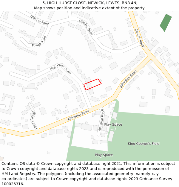 5, HIGH HURST CLOSE, NEWICK, LEWES, BN8 4NJ: Location map and indicative extent of plot
