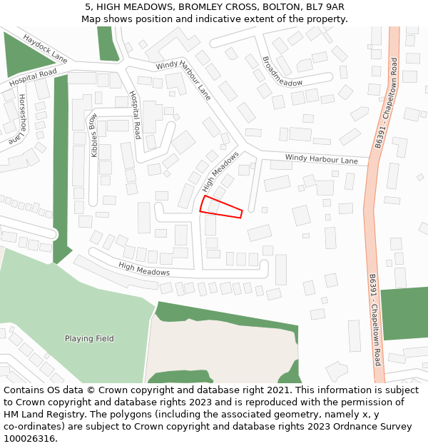 5, HIGH MEADOWS, BROMLEY CROSS, BOLTON, BL7 9AR: Location map and indicative extent of plot