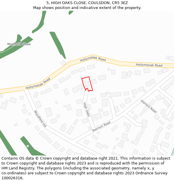 5, HIGH OAKS CLOSE, COULSDON, CR5 3EZ: Location map and indicative extent of plot