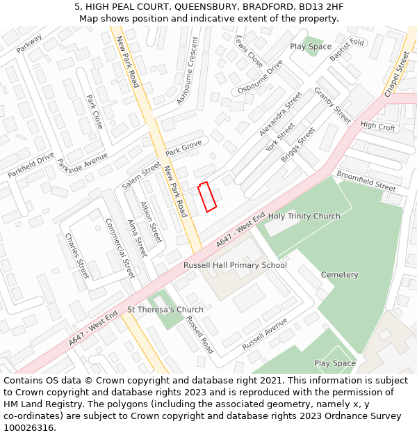 5, HIGH PEAL COURT, QUEENSBURY, BRADFORD, BD13 2HF: Location map and indicative extent of plot