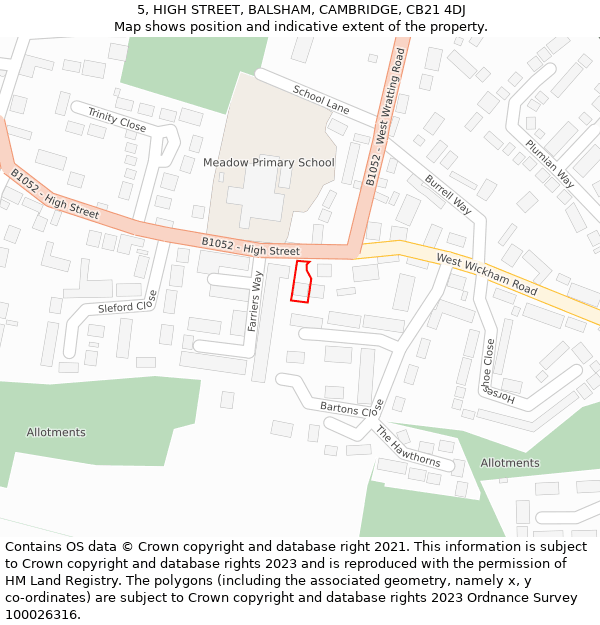 5, HIGH STREET, BALSHAM, CAMBRIDGE, CB21 4DJ: Location map and indicative extent of plot