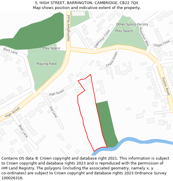 5, HIGH STREET, BARRINGTON, CAMBRIDGE, CB22 7QX: Location map and indicative extent of plot
