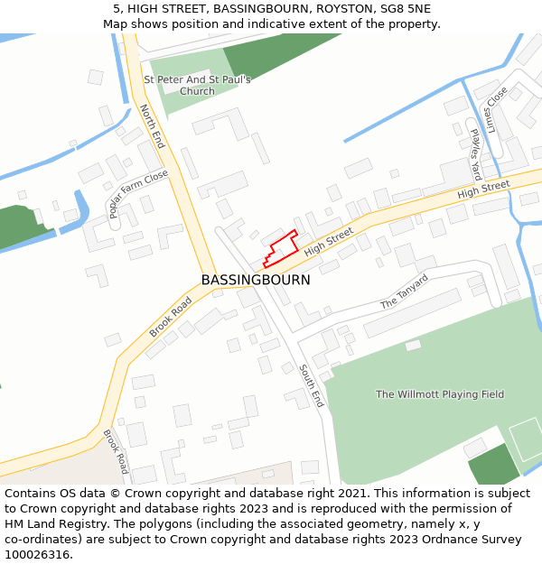 5, HIGH STREET, BASSINGBOURN, ROYSTON, SG8 5NE: Location map and indicative extent of plot