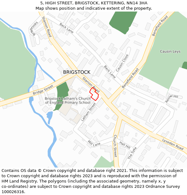 5, HIGH STREET, BRIGSTOCK, KETTERING, NN14 3HA: Location map and indicative extent of plot