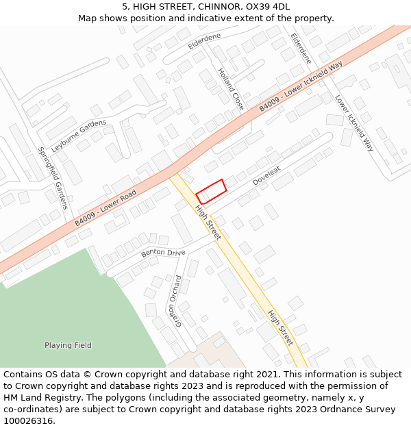 5, HIGH STREET, CHINNOR, OX39 4DL: Location map and indicative extent of plot