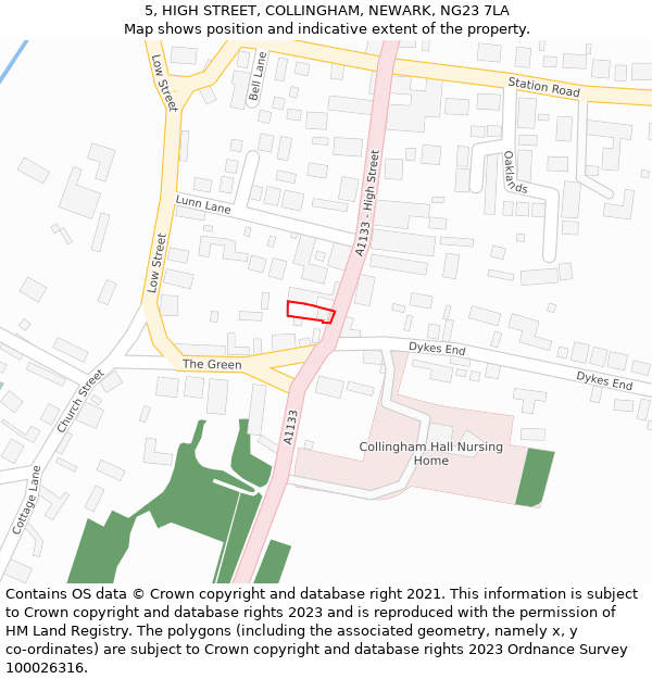 5, HIGH STREET, COLLINGHAM, NEWARK, NG23 7LA: Location map and indicative extent of plot