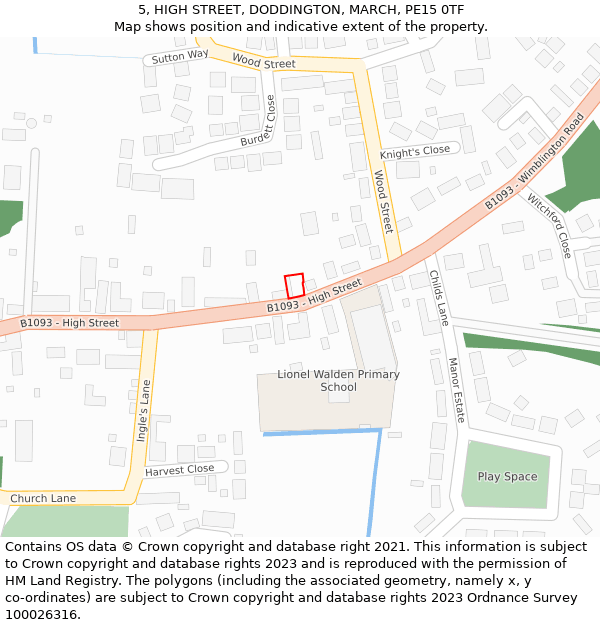 5, HIGH STREET, DODDINGTON, MARCH, PE15 0TF: Location map and indicative extent of plot