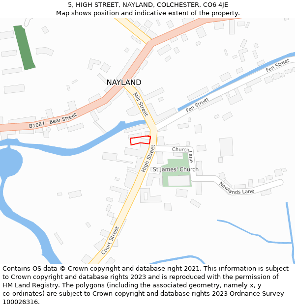 5, HIGH STREET, NAYLAND, COLCHESTER, CO6 4JE: Location map and indicative extent of plot