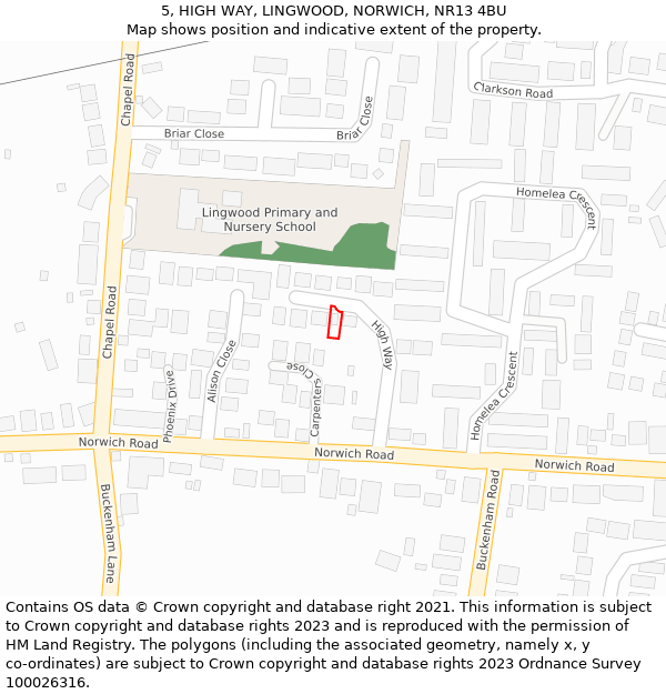 5, HIGH WAY, LINGWOOD, NORWICH, NR13 4BU: Location map and indicative extent of plot