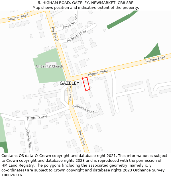 5, HIGHAM ROAD, GAZELEY, NEWMARKET, CB8 8RE: Location map and indicative extent of plot