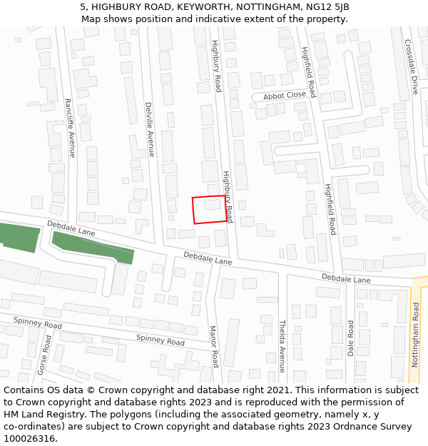 5, HIGHBURY ROAD, KEYWORTH, NOTTINGHAM, NG12 5JB: Location map and indicative extent of plot