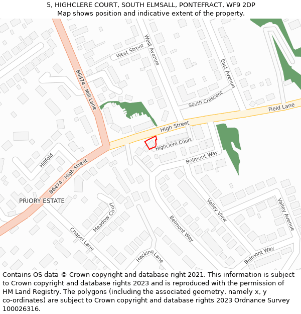 5, HIGHCLERE COURT, SOUTH ELMSALL, PONTEFRACT, WF9 2DP: Location map and indicative extent of plot