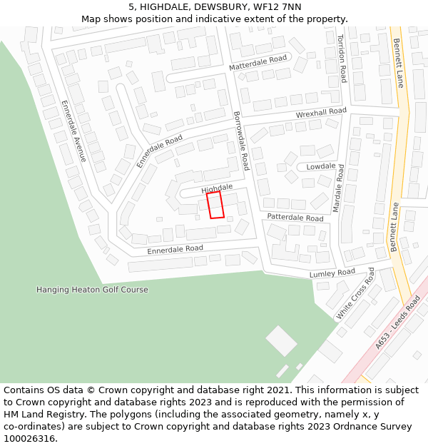 5, HIGHDALE, DEWSBURY, WF12 7NN: Location map and indicative extent of plot