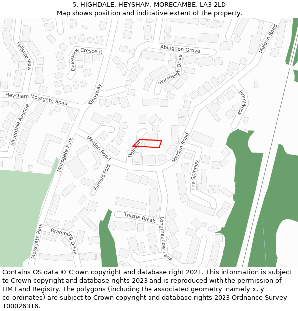 5, HIGHDALE, HEYSHAM, MORECAMBE, LA3 2LD: Location map and indicative extent of plot