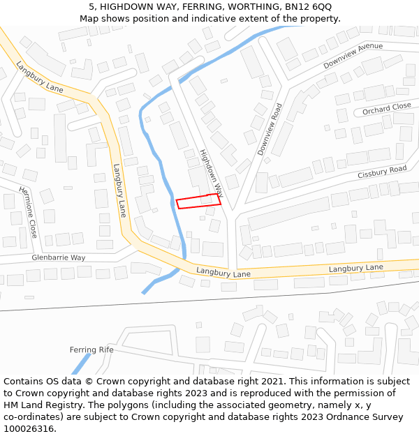 5, HIGHDOWN WAY, FERRING, WORTHING, BN12 6QQ: Location map and indicative extent of plot