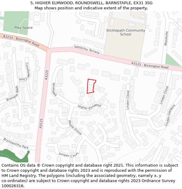 5, HIGHER ELMWOOD, ROUNDSWELL, BARNSTAPLE, EX31 3SG: Location map and indicative extent of plot