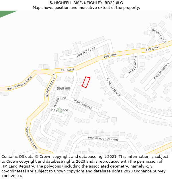 5, HIGHFELL RISE, KEIGHLEY, BD22 6LG: Location map and indicative extent of plot