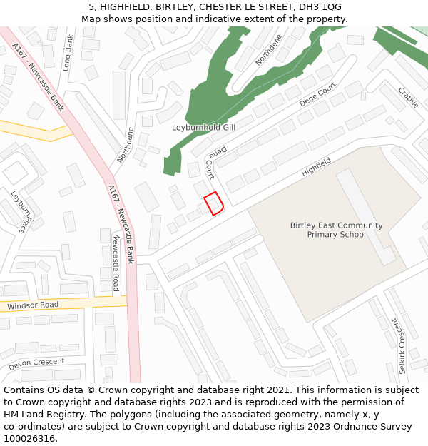 5, HIGHFIELD, BIRTLEY, CHESTER LE STREET, DH3 1QG: Location map and indicative extent of plot