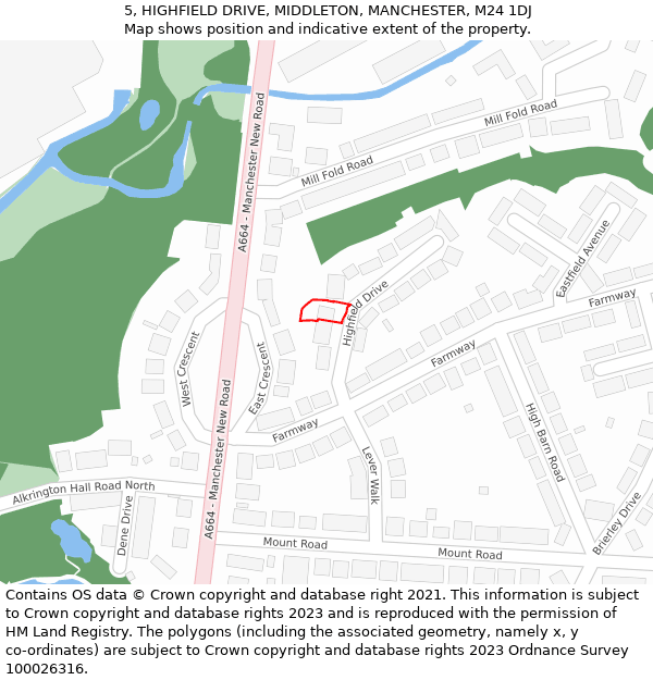 5, HIGHFIELD DRIVE, MIDDLETON, MANCHESTER, M24 1DJ: Location map and indicative extent of plot