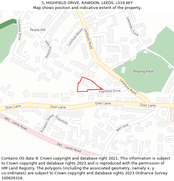 5, HIGHFIELD DRIVE, RAWDON, LEEDS, LS19 6EY: Location map and indicative extent of plot