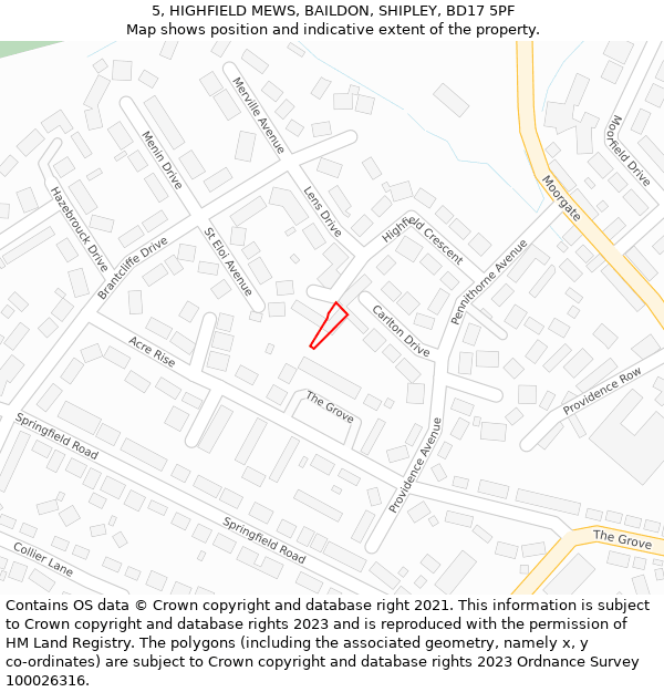 5, HIGHFIELD MEWS, BAILDON, SHIPLEY, BD17 5PF: Location map and indicative extent of plot