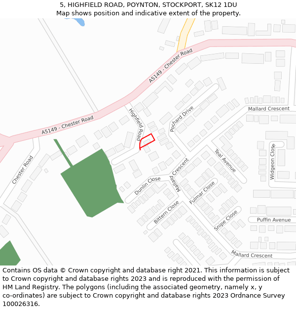 5, HIGHFIELD ROAD, POYNTON, STOCKPORT, SK12 1DU: Location map and indicative extent of plot