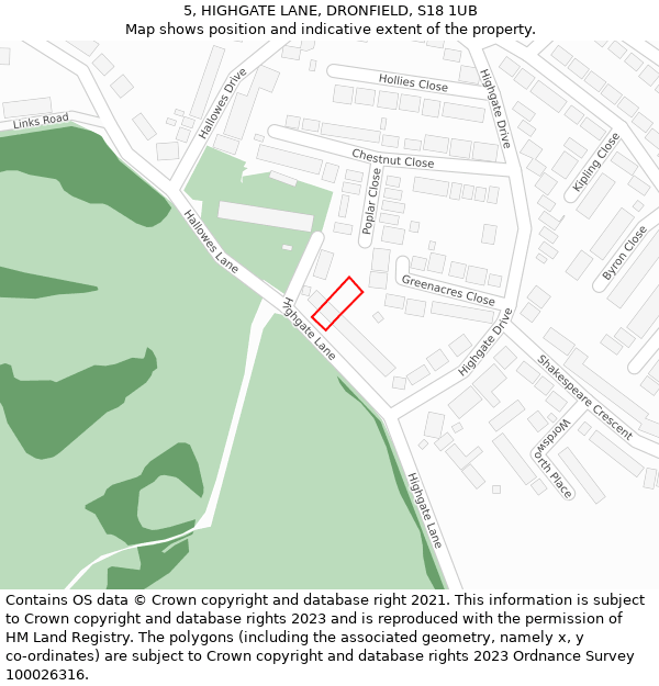 5, HIGHGATE LANE, DRONFIELD, S18 1UB: Location map and indicative extent of plot