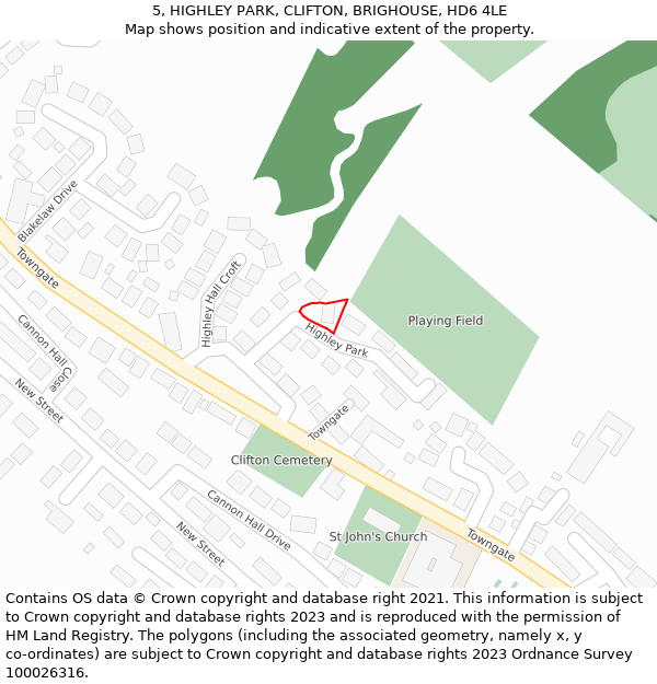 5, HIGHLEY PARK, CLIFTON, BRIGHOUSE, HD6 4LE: Location map and indicative extent of plot