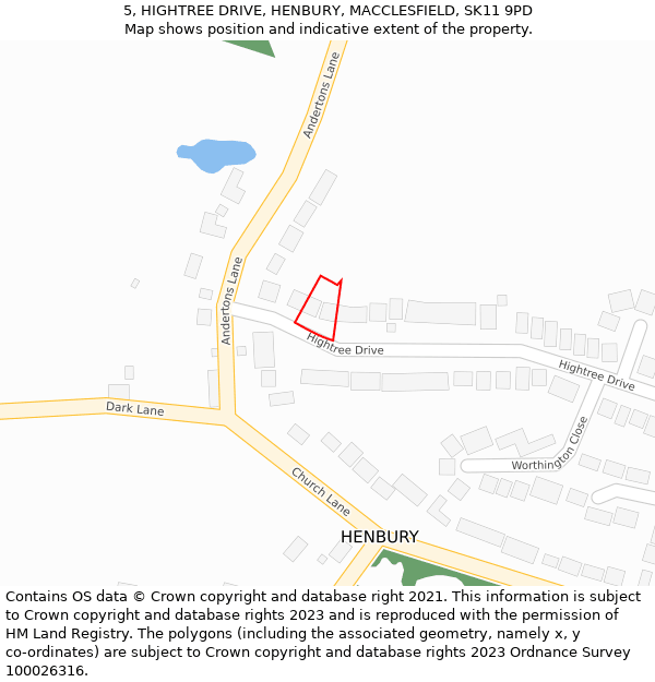 5, HIGHTREE DRIVE, HENBURY, MACCLESFIELD, SK11 9PD: Location map and indicative extent of plot
