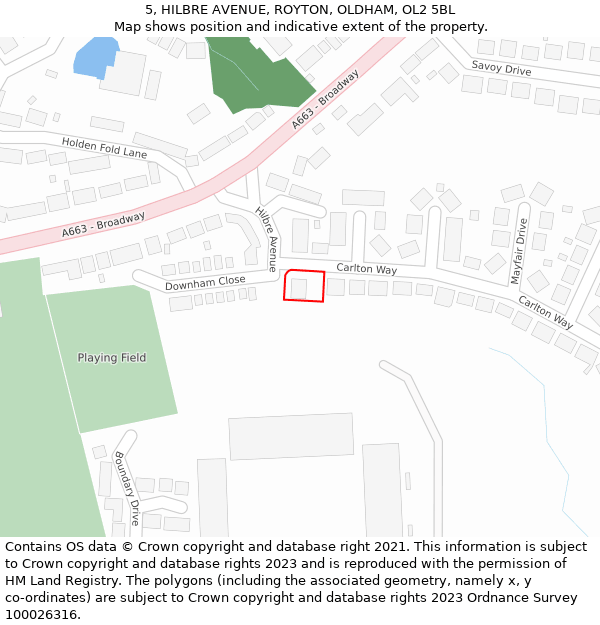 5, HILBRE AVENUE, ROYTON, OLDHAM, OL2 5BL: Location map and indicative extent of plot