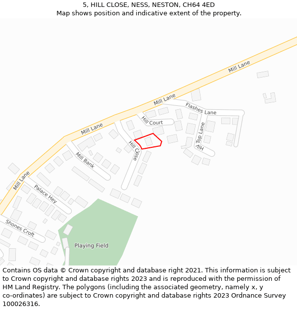 5, HILL CLOSE, NESS, NESTON, CH64 4ED: Location map and indicative extent of plot