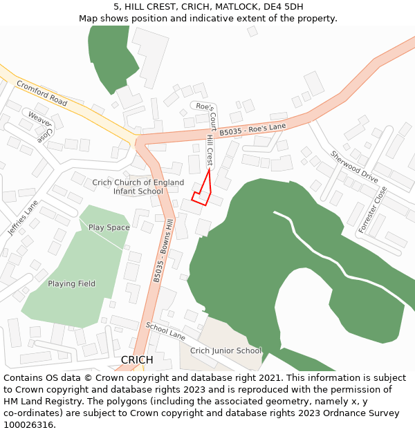 5, HILL CREST, CRICH, MATLOCK, DE4 5DH: Location map and indicative extent of plot