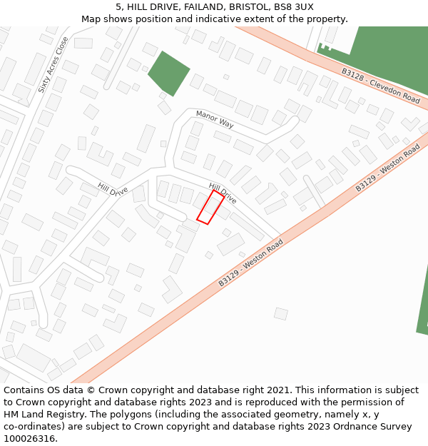 5, HILL DRIVE, FAILAND, BRISTOL, BS8 3UX: Location map and indicative extent of plot