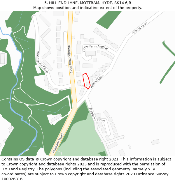 5, HILL END LANE, MOTTRAM, HYDE, SK14 6JR: Location map and indicative extent of plot