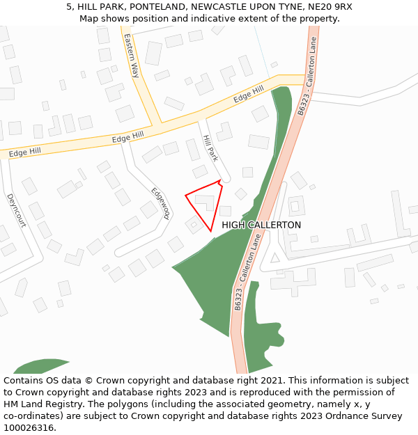 5, HILL PARK, PONTELAND, NEWCASTLE UPON TYNE, NE20 9RX: Location map and indicative extent of plot