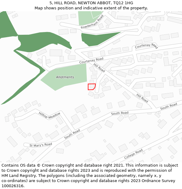 5, HILL ROAD, NEWTON ABBOT, TQ12 1HG: Location map and indicative extent of plot
