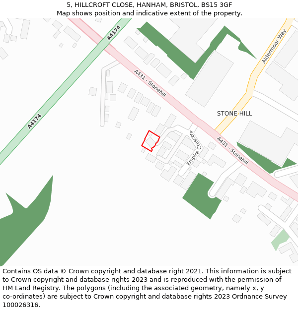 5, HILLCROFT CLOSE, HANHAM, BRISTOL, BS15 3GF: Location map and indicative extent of plot