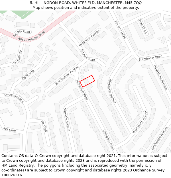 5, HILLINGDON ROAD, WHITEFIELD, MANCHESTER, M45 7QQ: Location map and indicative extent of plot