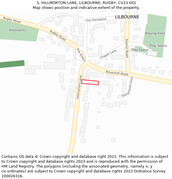 5, HILLMORTON LANE, LILBOURNE, RUGBY, CV23 0SS: Location map and indicative extent of plot