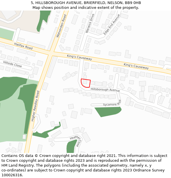 5, HILLSBOROUGH AVENUE, BRIERFIELD, NELSON, BB9 0HB: Location map and indicative extent of plot
